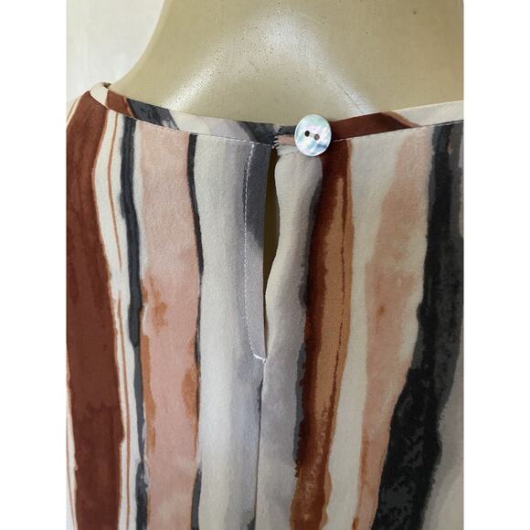 St John Silk Top Blouse Sleeveless Striped Brown Gray Cream Keyhole Stre… - Picture 5 of 9